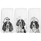 dvhdajed Funny Springer Spaniel Dog Hand Towels for Bathroom Washroom Decor, Springer Spaniel Dogs Gifts for Men Women, Cute Dog Decorative Hand Towels Set of 3, Dogs Themed Dish Tea Towels, 16x24 in