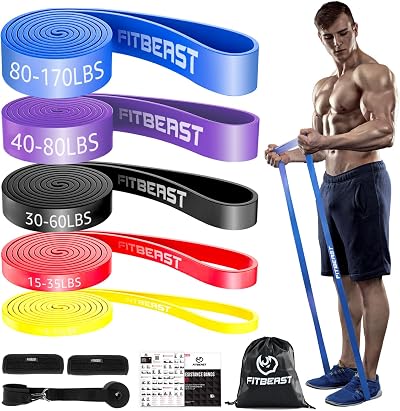 FitBeast Resistance Bands Set 5 Levels 170 lbs with Door Anchor