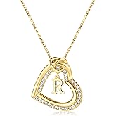 Turandoss Heart Initial Necklaces for Women - Dainty 14K Gold Plated Cubic Zirconia Heart Initial Necklaces Letter A-Z Pendant Necklace for Women Girls Jewelry Birthday Mothers Day Gifts