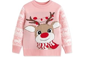 PERDECA Toddler Boy Girl Sweatshirt Christmas Kids Knit Sweatshirt Pullover Sweater elk Tops Warm Deer Tees 1-6T Red