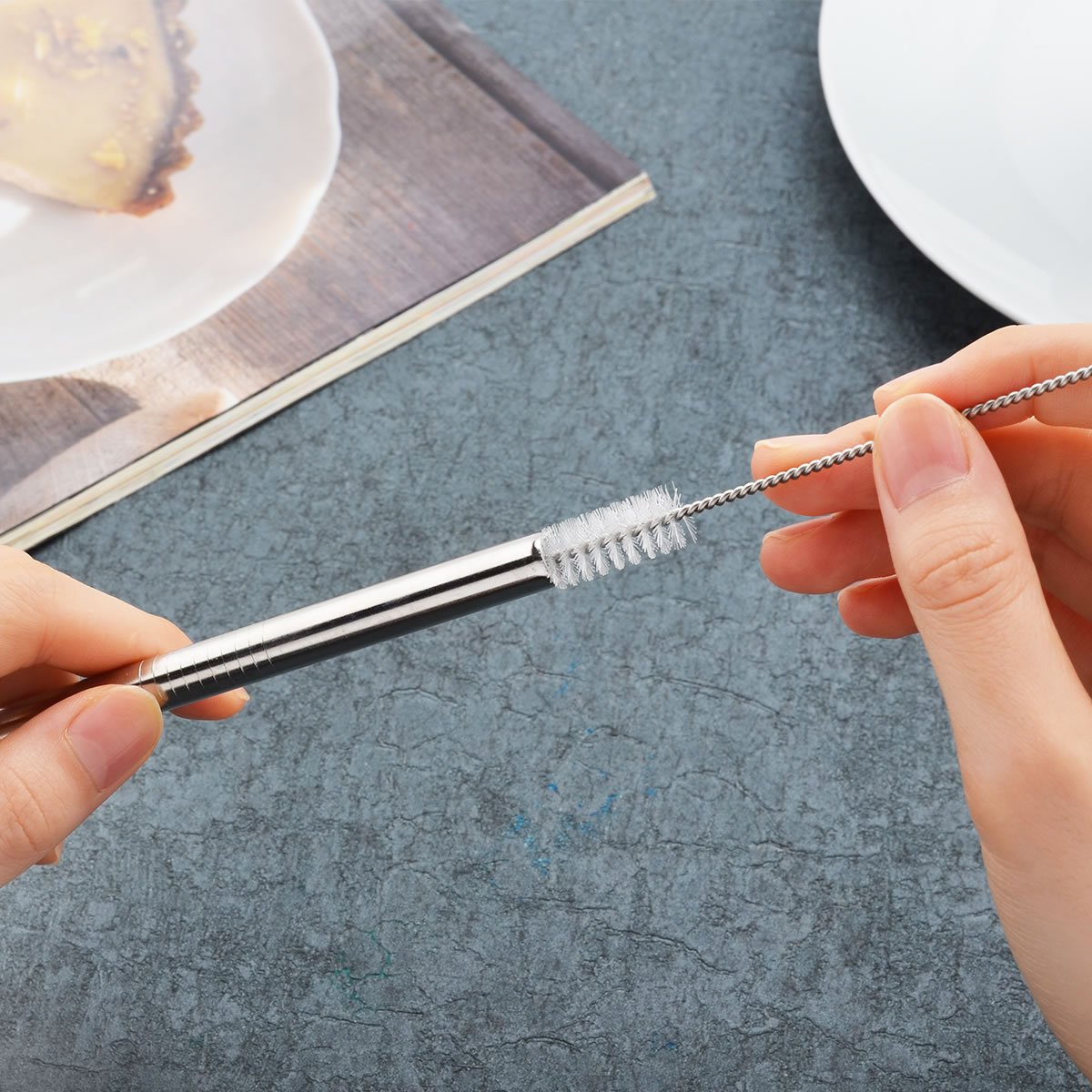 YIJIA 6pcs 9mm/8.5inch Stainless Steel Reusable Straw Set with 2pcs Cleaning Brushes for 20oz Cups