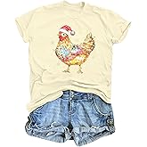 Christmas Chicken Shirt Women: Chicken Mom Tshirt Chicken Lover Cute Animal Graphic Tee Country Farm Holiday Tops