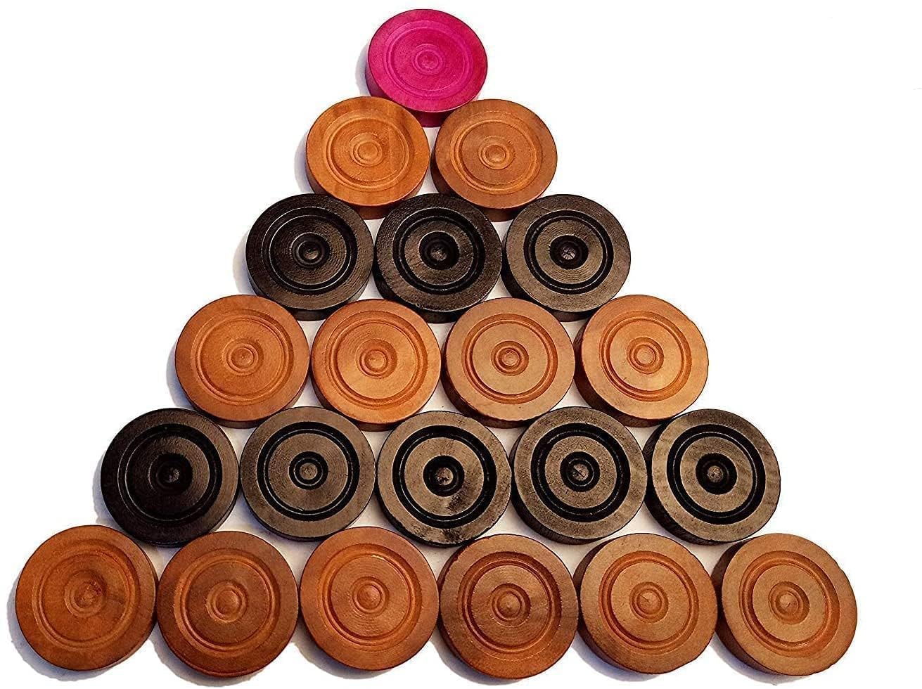Photo 1 of IBLAY Carrom Board Coins and Striker Professional Solid Set, Wooden Checkers with Stackable Ridge (24 Carrom Board Pieces with Cover/Striker Case + 1 Striker)