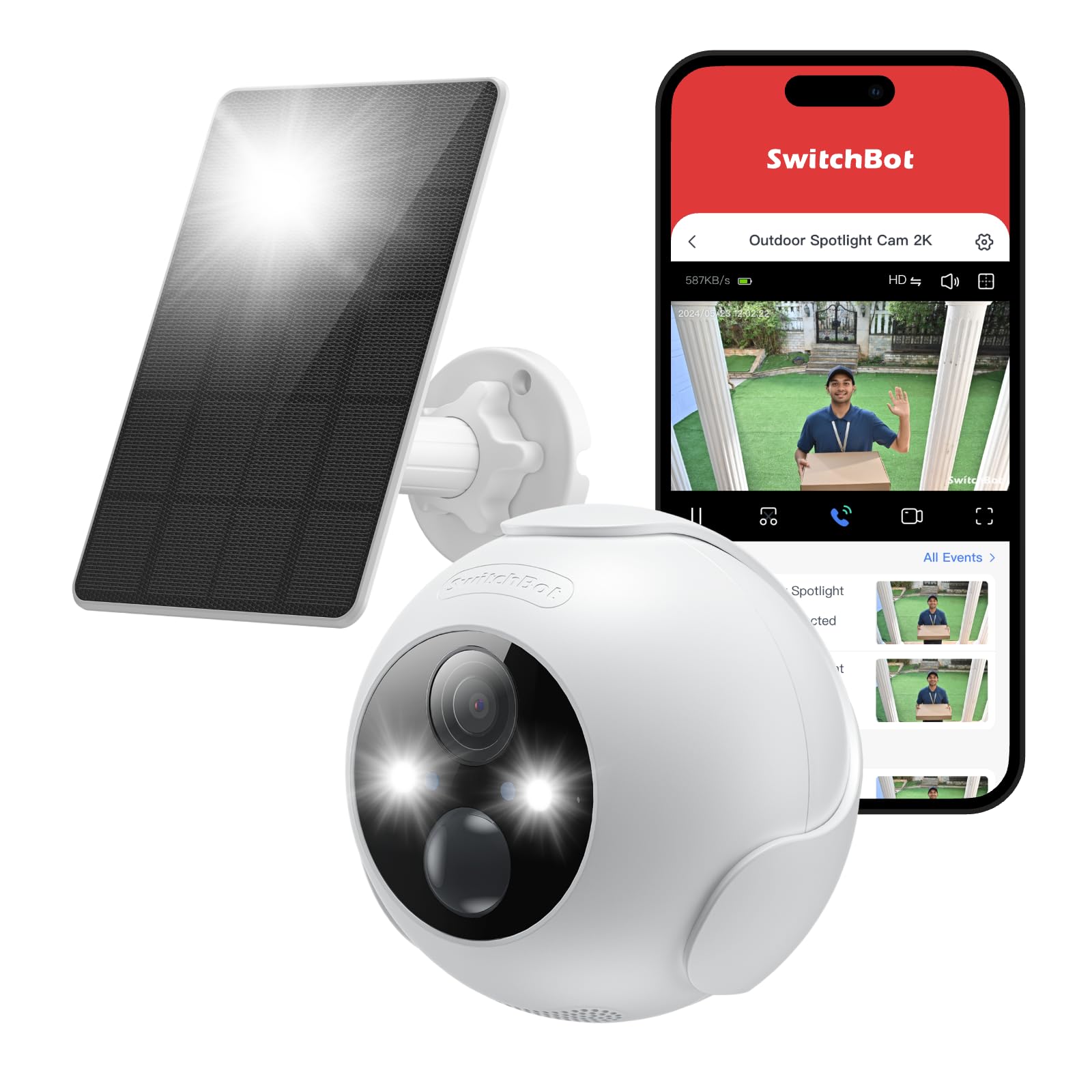 SwitchBot Wireless Security Camera Kit, 2K Outdoor Camera with Solar Panel, Uninterrupted Surveillance for Home Security, Color Night Vision, AI Human/Pet Motion Detection, Works with Alexa, WiFi 2.4G