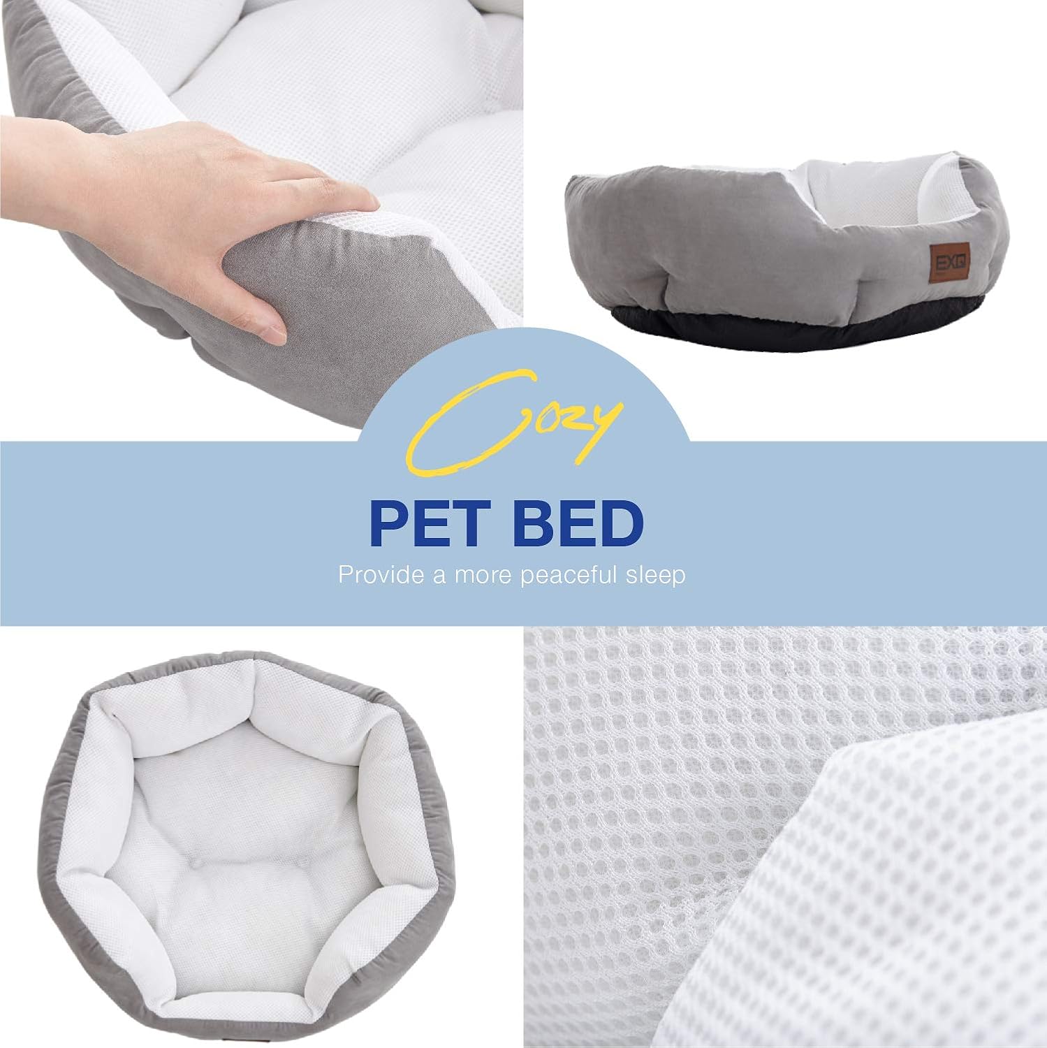 EXQ Home Cat Bed, Cooling Pet Bed for Cats or Small Dogs, Round 20 Inch Cat Beds for Indoor Cat, Breathable Cat Beds for Summer, Soft Grey Cushion Kitten Bed with Slip-Resistant Bottom : Pet Supplies