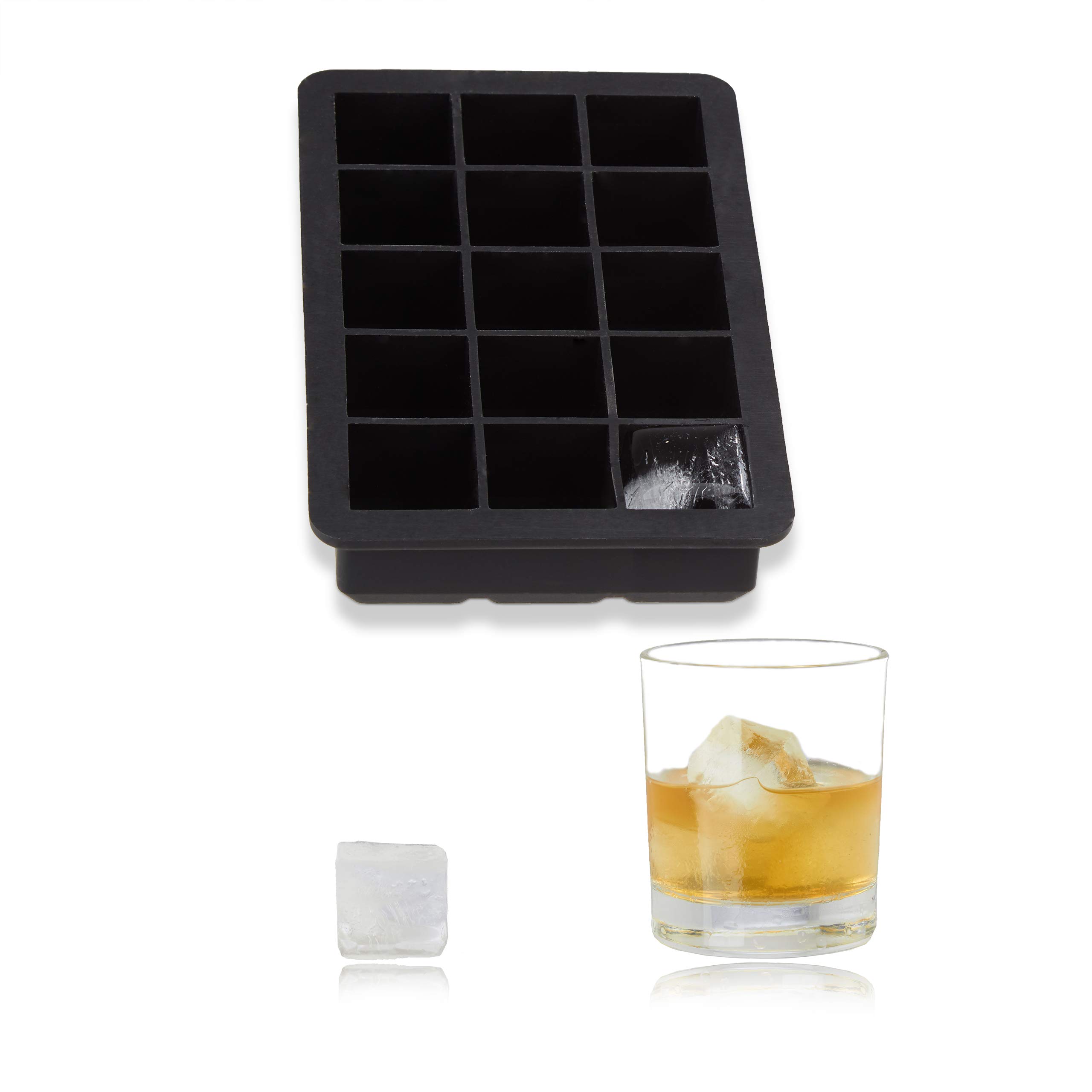 Relaxdays Silicone Ice Cube Tray, for 2.5 cm Ice Cubes, BPA-free, For Cocktails, Ice Cube Mould, HxWxD: 3 x 15 x 9.5 cm, Black