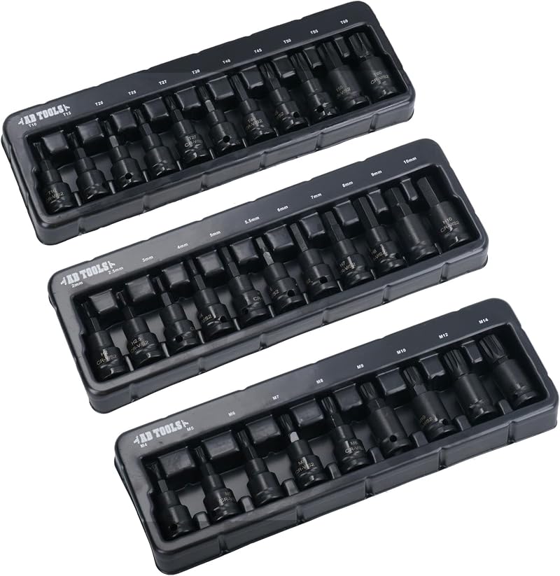 AB Tools 3/8in Drive Impact Shallow Hex Torx Star Spline Bits 31pc Set Metric