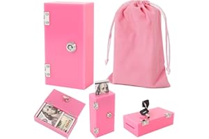 CLARITYCRAZE Pocket Size Acrylic Cash Box for Gambler,Winners Bank with 2 Keys Storage Bag, Compact Portable Secure Money Organizer Safe Lock Box for Casino, Control Gambler,Pink,1 Pack