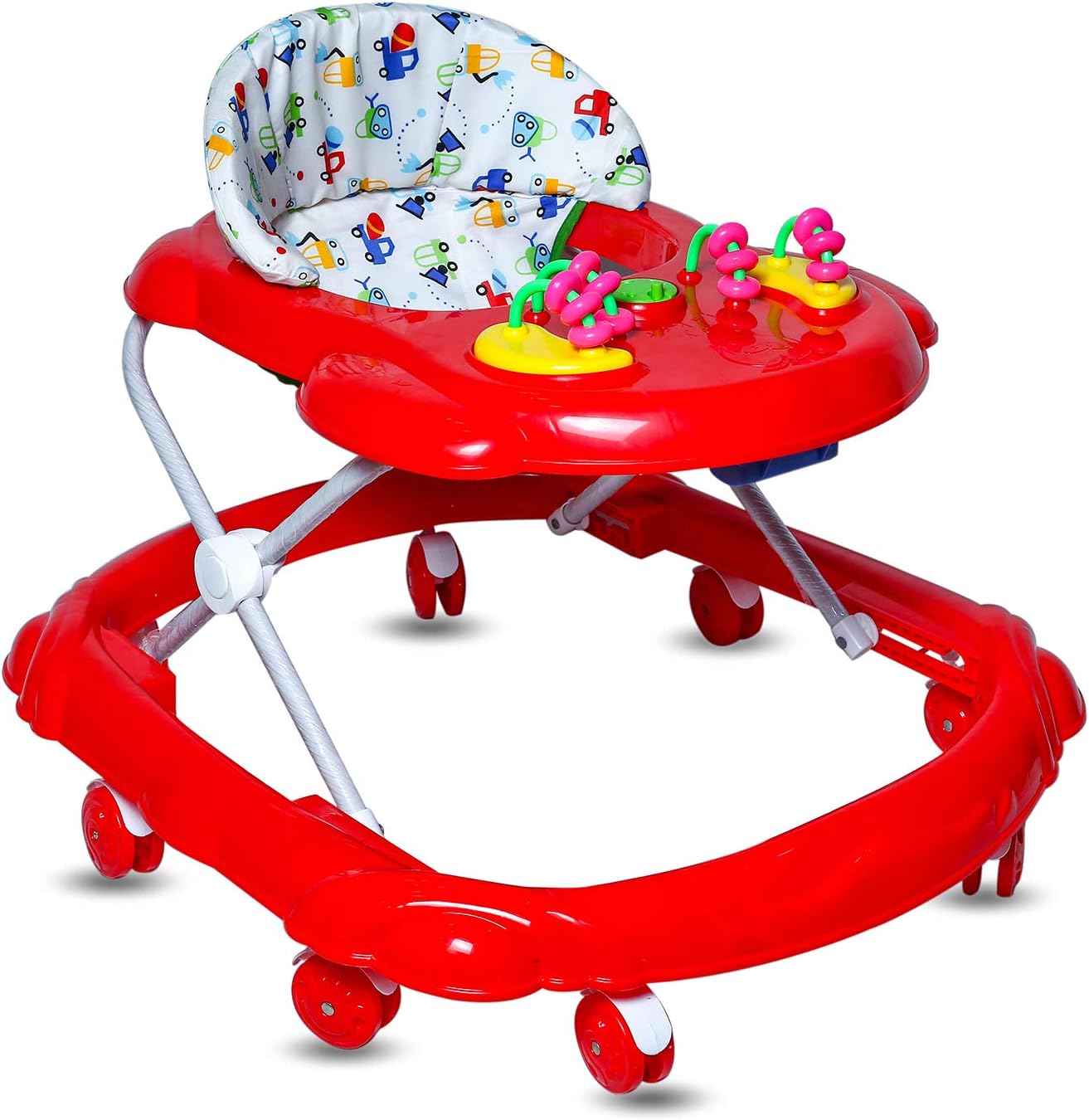 GoodLuck Baybee Lunaa Round Baby Walker for Kids with 3 Position Height Adjustable Kids Walker with Fun Toys & Activities for Babies/Childs (6 Months to 2 Years) (Red)