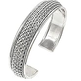 VN Jewelry Men's 925 Sterling Silver Bangle Braided Details, Solid Heavy Silver Cuff Bangle for Men - Ideal gift for him