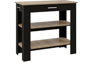 TUHOME Cala 40 Kitchen Island 36.7" H with Two Open Shelves, One Drawer, Towel Rack, Black-Light Oak