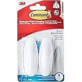 Command Medium White Bath Hooks, 2 Hooks, 4 Strips | Water Resistant, Damage-Free Hanging, Ideal for Bathroom Organization, Great for Hanging Bath Robes, Holds up to 3 lb