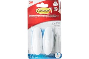 Command Designer Bath Hooks, Medium, White, 2-Hooks with Water-Resistant Strips (17081B-ES)