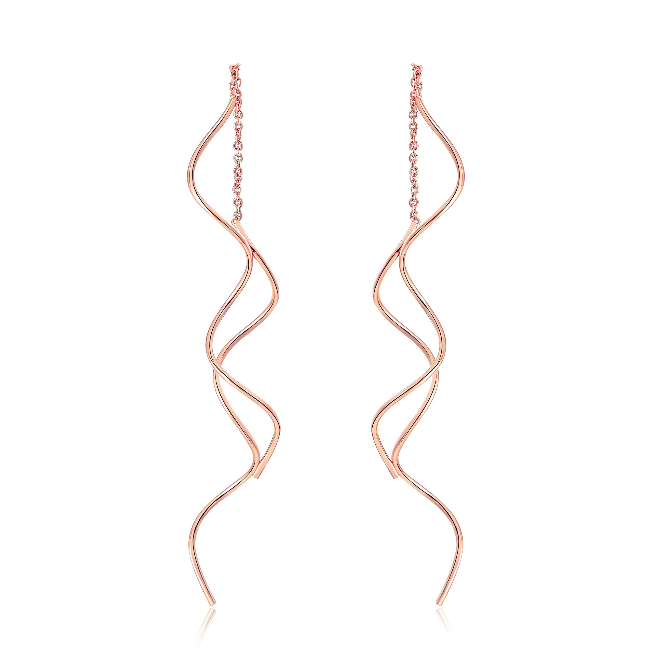 Acefeel Fresh Style Exquisite Threader Dangle Earrings Curve Twist Shape for Women's Gift Champagne Gold Plated — image 1