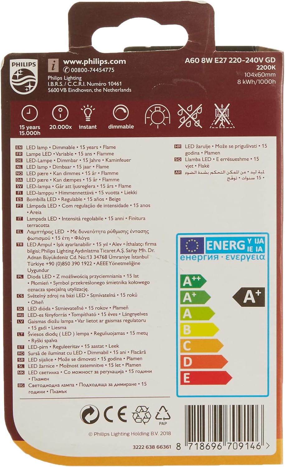 Philips LEDclassic Lamp, Glass, Flame, E27, 50 W - Image 5