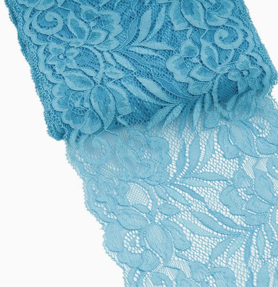5 Yards Floral Lace Ribbon Stretch Tulle Lace Trim Elastic Webbing Fabric Width 15cm for DIY Jewelry Making Craft Clothes Accessories Gift Wrapping Wedding Party Decoration (SkyBlue)