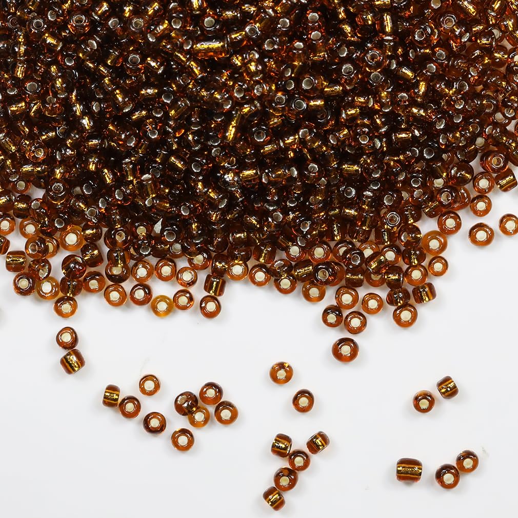Tibaoffy Transparent Light Brown with Silver Lined Beads Size 6/0 Crafts Glass Seed Beads 4mm for Jewelry Making (Total About 100g About 1200pcs)