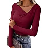 EVALESS Women's Long Sleeve Asymmetrical Neck Ruched Slim Fit Shirts 2026 Spring Fashion Casual Tee Going Out Tops