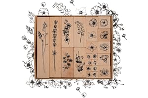 EONENOMI 22 Pcs Summer Flower Wooden Rubber Stamps Set, Plant Decorative Wooden Stamp DIY Craft Wooden Rubber Stamps for DIY, Letters Diary and Craft Scrapbooking