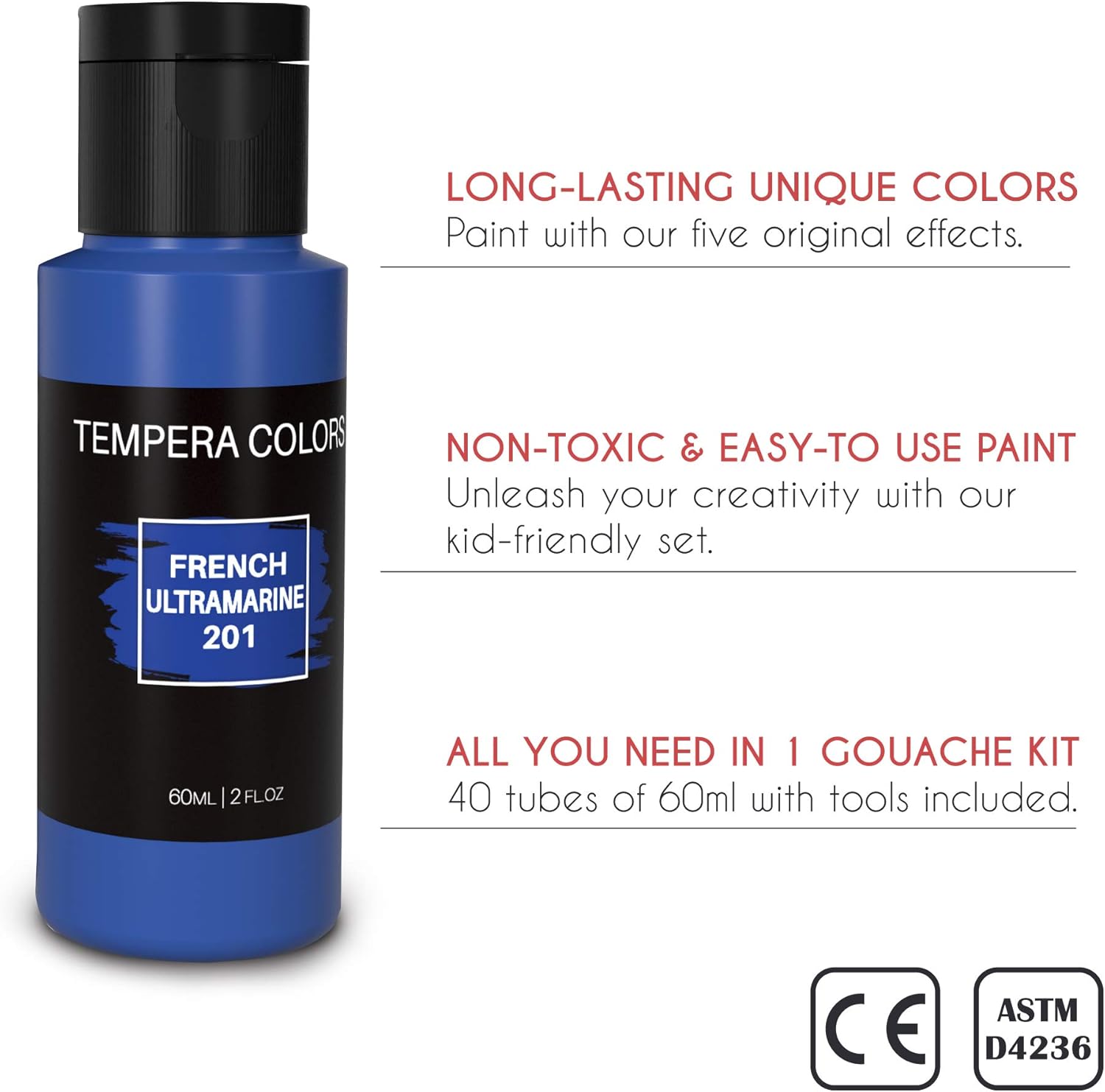 Zenacolor - Tempera Paint for Kids and Toddlers - Set of 40 x 60ml - Matte Color, Neon, Glitter, Fluorescent, Metallic Paints - Paper, Cardboard with Paint Brush, Hand, Finger Paints - Non Toxic: Home Improvement