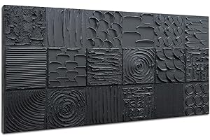 zoinart Pure Black Textured Wall Art 48x24 Inches Modern Abstract Oil Paintings on Canvas Wall Art for Living Room Bedroom Wall Decor