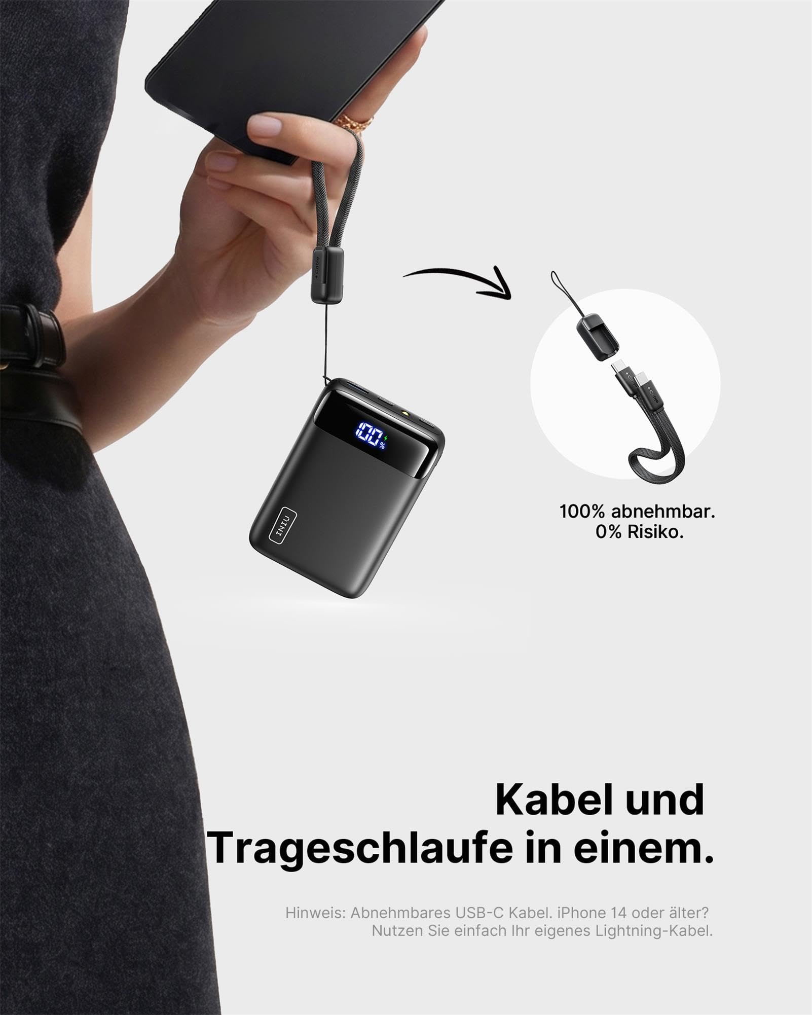 INIU Ultra Klein 20000mAh Power Bank, 22.5W Schnellladung PowerBank mit Abnehmbar USB C Kabel, Flugtauglich & Reise-Essential, Externe Handyakkus für iPhone 17 16 15 Pro, Samsung S25, Xiaomi, iPad etc 8