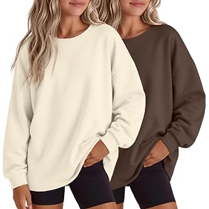 Hyggeweir 2 Pack Girls' Long Sleeve Sweatshirts | Kids Oversized Tops, Crewneck, Teens Pullover, Drop Shoulder, Casual Shirts