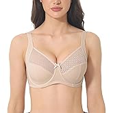 Cortelay Women's Lace Unpadded Minimizer Push Up Underwire Bra Full Coverage Everyday Bra for Plus Size Big Bust