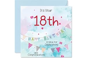 18th Birthday Cards for Men - Party Bunting - Happy Birthday Card for 18 Year Old Man Nephew Cousin Colleague Uncle, 5.7 Inch