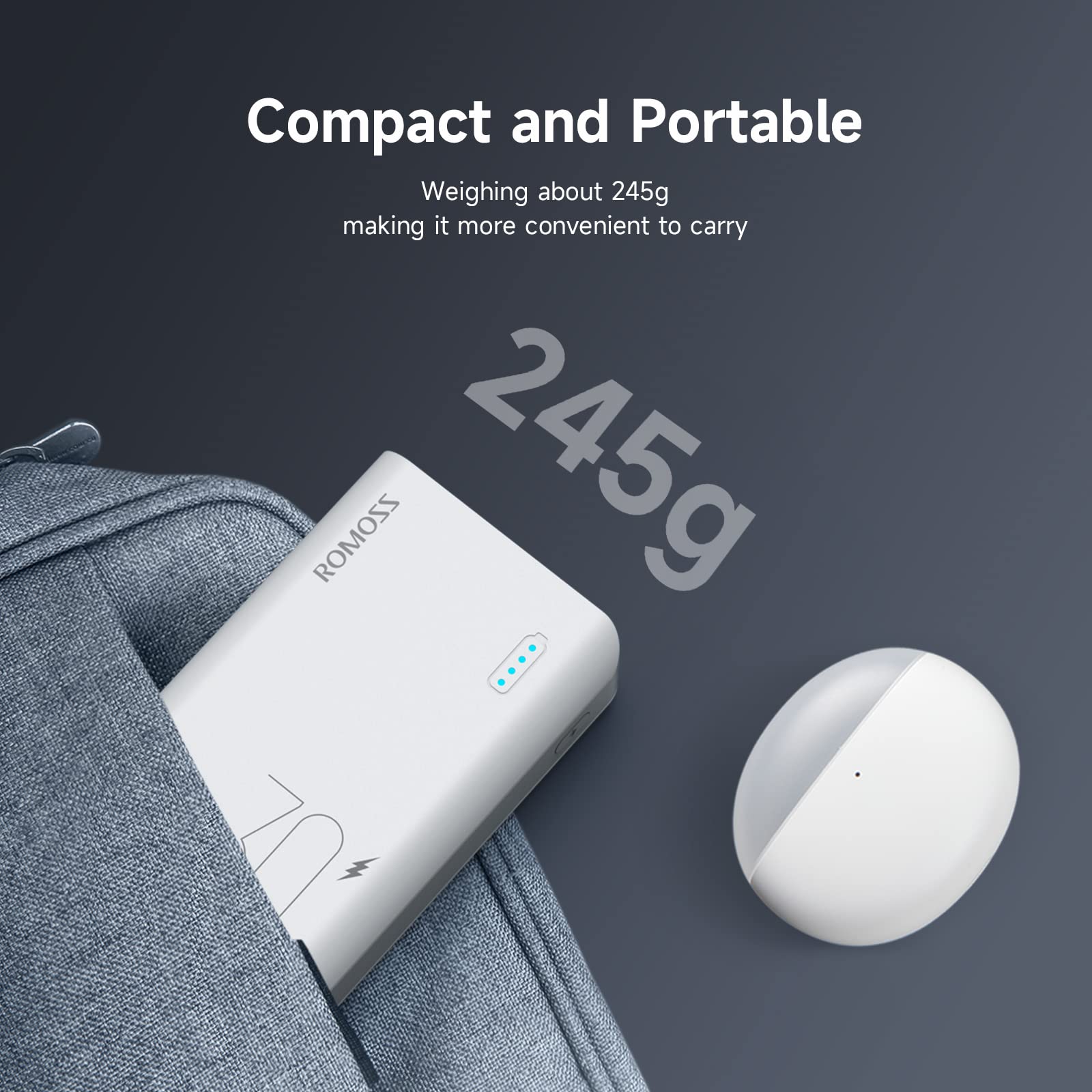 Sense 4S Pro 10000mAh External Battery Power Bank, Supports Fast Charging 30W, 2023 Model Year, Ultra-Compact Portable Battery, High Speed Charging for Smartphones and Tablets