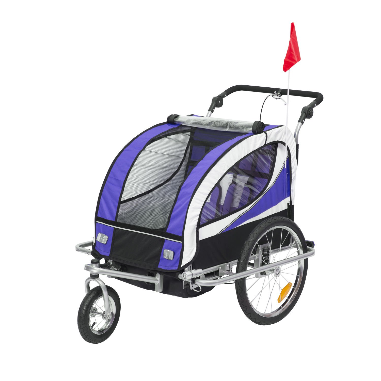 HOMCOM Kinderanhänger 2 in 1 Fahrradanhänger Kinder Jogger Anhänger 360° Drehbar für 2 Kinder lila-schwarz