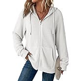 Dokotoo Women's Full Zip Up Hoodies Waffle Knit Long Sleeve Drawstring Casual Sweatshirt Hooded Tops