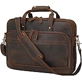 Masa Kawa Leather Briefcase for Men 17/15.6" Laptop Crossbody Shoulder Messenger Bag Business Travel Work Attache Case