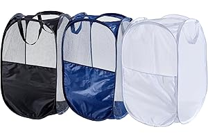 Homkoko Laundry Basket, 3pcs Pack Foldable Laundry Hamper Pop Up with Durable Handles, Portable Mesh Washing Laundry Bag with