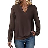 EADINVE Womens Casual Long Sleeve V Neck Sweatshirts Cute Loose Fit Lightweight Pullover Fall Clothes Tunic Tops