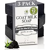 Southern Natural Activated Charcoal Soap Bar (3 Pack) Face and Body Soap For Sensitive Skin With Dead Sea Mud, Goat Milk & Peppermint Essential Oil