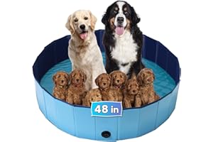 AMGSH Large Dog Whelping Box, 47.2” Dia. × 11.8”H Foldable Birthing Pool for Dogs, Puppies, Poartable Plastic Swimming Pool & Bath Tub for Dogs, 120cm × 30cm