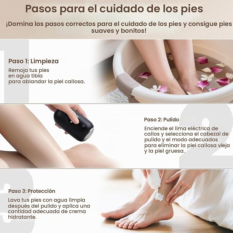 Lima Elétrica para Pés, Kit Profissional de Pedicure Elétrica para Cuidados dos Pés, Remove Calosidades e Calosidades, Lima Elétrica para Pés com 2 Cabeças de Rectificação 316F (Preto)