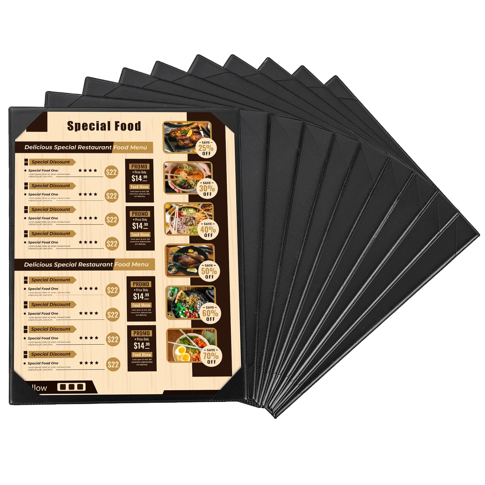 Photo 1 of MAOPINER Menu Covers, 10 Pack 8.5" x 11" Restaurant Menu Covers Holders, Single View Menu Covers with Angled Corners Black for Restaurants, Diners, Bars, and Wine Lists (10, 8.5" X 11")