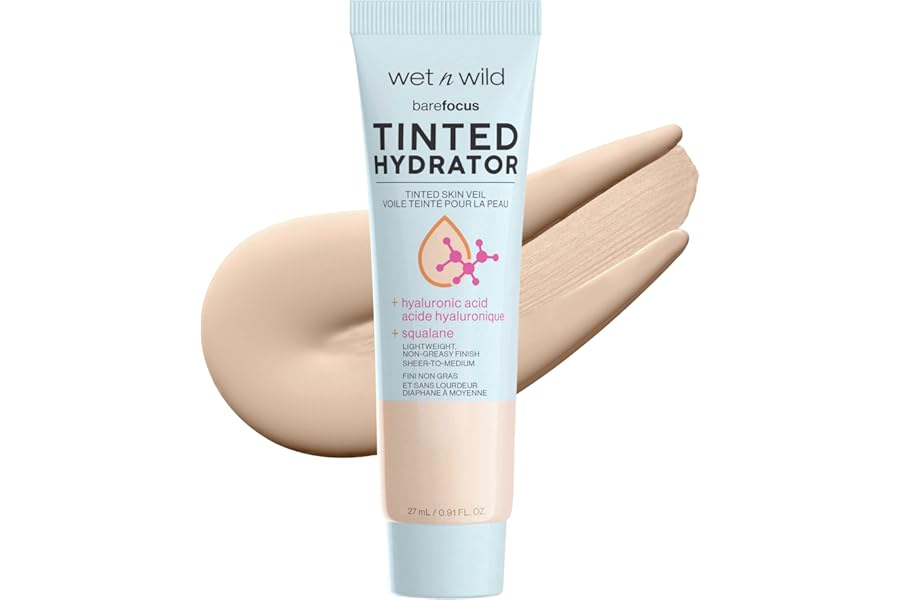 wet n wild Bare Focus Tinted Hydrator Tinted Skin Veil, Lightweight Buildable Coverage with Hyaluronic Acid & Vegan Squalane, Sheer-to-Medium Coverage, Semi-Matte Finish, Cruelty-Free – Light Medium