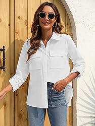 Runcati Womens Button Down Shirt Cotton Linen Long