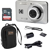 KODAK PIXPRO FZ55-BK 16MP Digital Camera 5X Optical Zoom 28mm Wide Angle 1080P Full HD Video 2.7" LCD Vlogging Camera. Bundle with SD Card and Slinger Camera Bag (Silver)