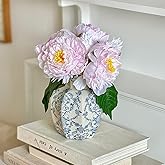 Vintage Blue Ceramic Vase, Small Blue and White Porcelain Decorative Flower Vase for Centerpiece Living Room Table Shelf, Chinoiserie French Country Decor