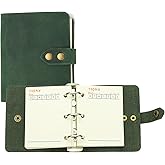 PATIKIL A9 Genuine Leather Journal, 3 Ring Notebook Binder Planner Loose Leaf 60 Sheets Paper Refillable for Business Office Study Writing with Snap Button, Green