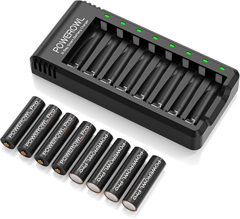 POWEROWL 8 Pcs AA 2800mAh Rechargeable Batteries with 8 Bay USB Charger Pro