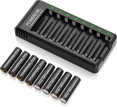 POWEROWL 8 Pcs AA 2800mAh Rechargeable Batteries with 8 Bay USB Charger Pro