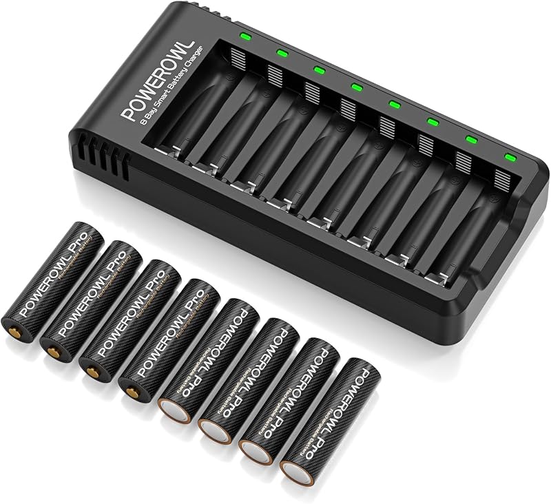 POWEROWL 8 Pcs AA 2800mAh Rechargeable Batteries with 8 Bay USB Charger Pro