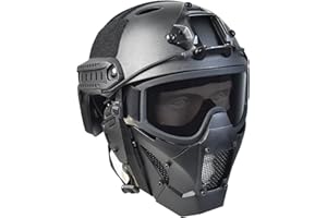 HDLSINA Airsoft Mask Heavy Duty Tactical Protective Mask with Anti-Fog Goggles Eye Protection and Tactical Fast Helmet Impact Resistant for Hunting Paintball CS Game BB Gun Shooting