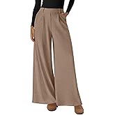 BTFBM Wide Leg Pants for Women Dressy Work Business Casual Elastic High Waisted Trousers Ribbed Lounge Palazzo Pants