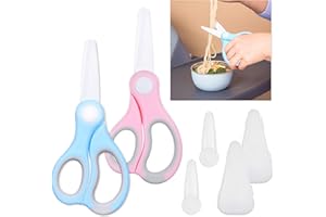 Kare & Kind 2X Ceramic Baby Food Scissors - Blue/Pink - with Dust Cover and Storage Case - Cut Baby Food Easily - Ideal for N